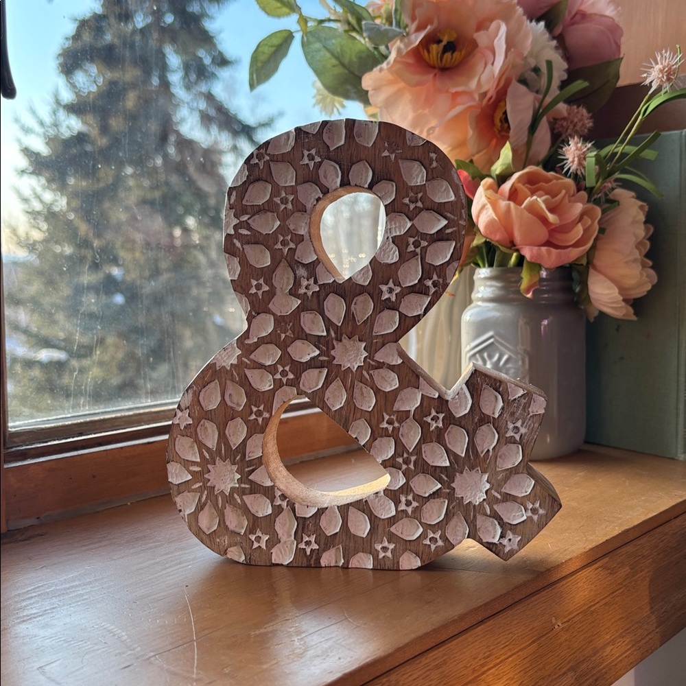 & / And / Ampersand Sign, 8” Shelf Sitter Wood Decor, Carved Boho Farmhouse